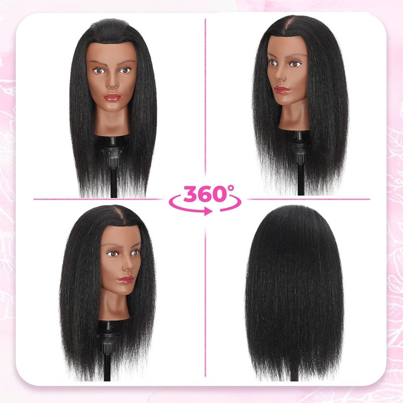 Firstwon 18'' Mannequin Head Human Hair with 100% Real Hair Cosmetology Manikin Doll Head for Hair Styling Mannequin Head for Braiding with Table Clamp Stand and Tools(18Inch-Tripod) - Image 4